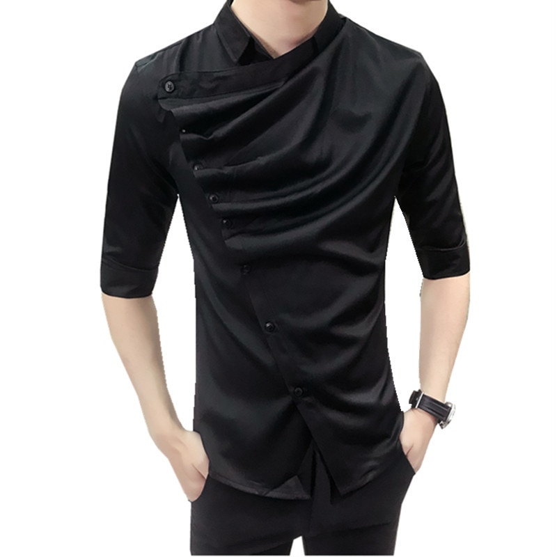 Summer Gothic Shirt Ruffle Designer Collar Shirt Black And White Korean Men Fashion Clothing Prom Party Club Even Shirts