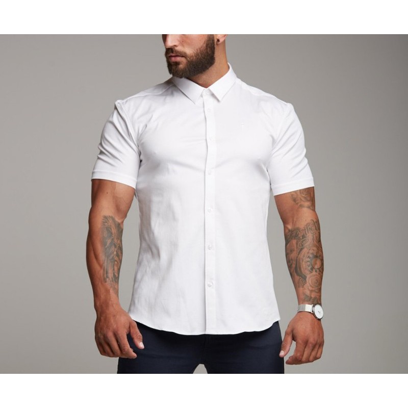 Loose Size Men Shirts Black white 100% Cotton Short Sleeve men's shirt