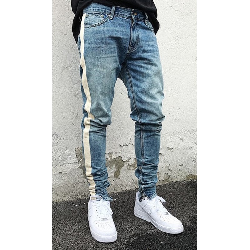 Skinny Jeans Men Hip Hop stripe Ripped Elastic Slim Fit Jeans Male Stretchy Pants street fear of God trousers