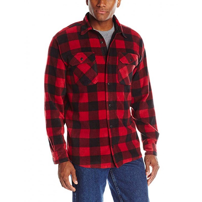 Men's Long Sleeve Plaid Fleece Shirt