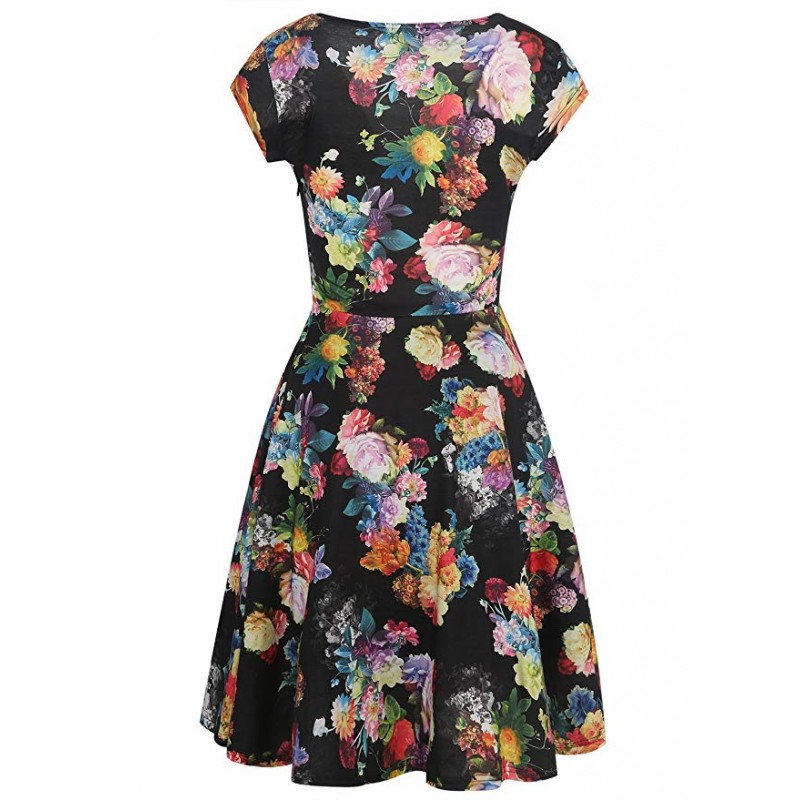 Women's  V-Neck Cap Sleeve Floral Casual Work Stretch Swing Dresses