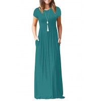 Women's Short Sleeve Loose Plain Maxi Dresses Casual Long Dresses With Pockets