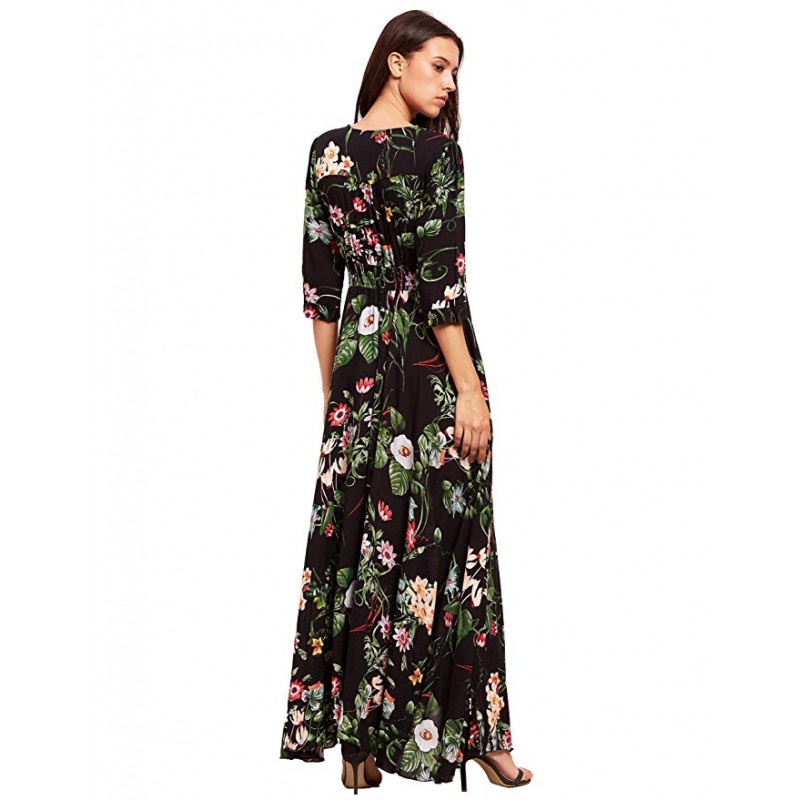 Women's Button up Split Floral Print Flowy Party Maxi Dress