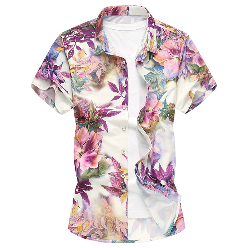 New Floral Print Hawaiian Casual Shirt Brand Clothing Short Sleeve Men Shirt