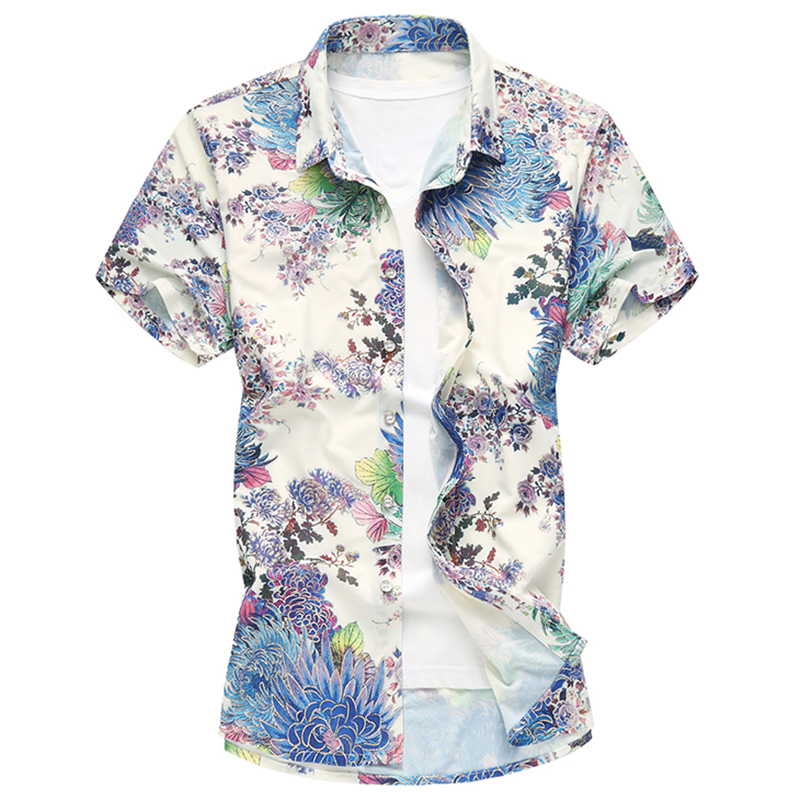 New Floral Print Hawaiian Casual Shirt Brand Clothing Short Sleeve Men Shirt