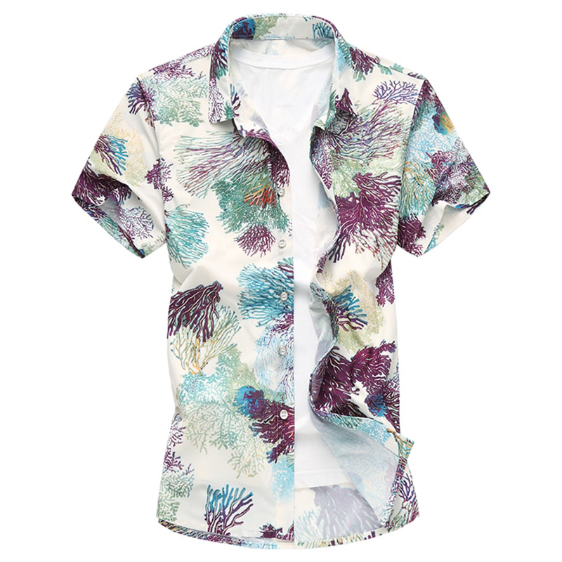 New Floral Print Hawaiian Casual Shirt Brand Clothing Short Sleeve Men Shirt