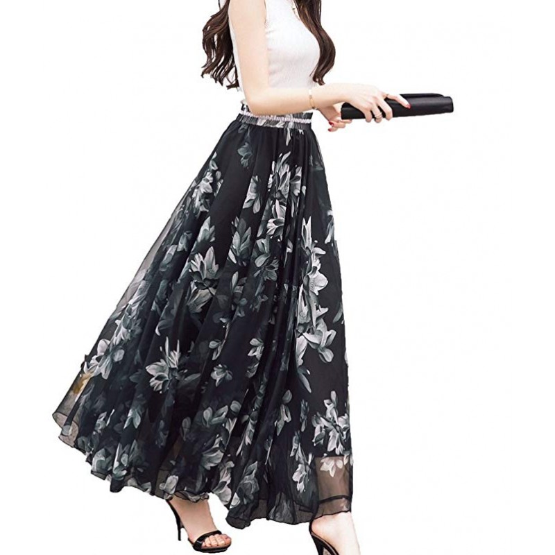 Women Full/Ankle Length Blending Chiffon Long Skirt Beach Skirt