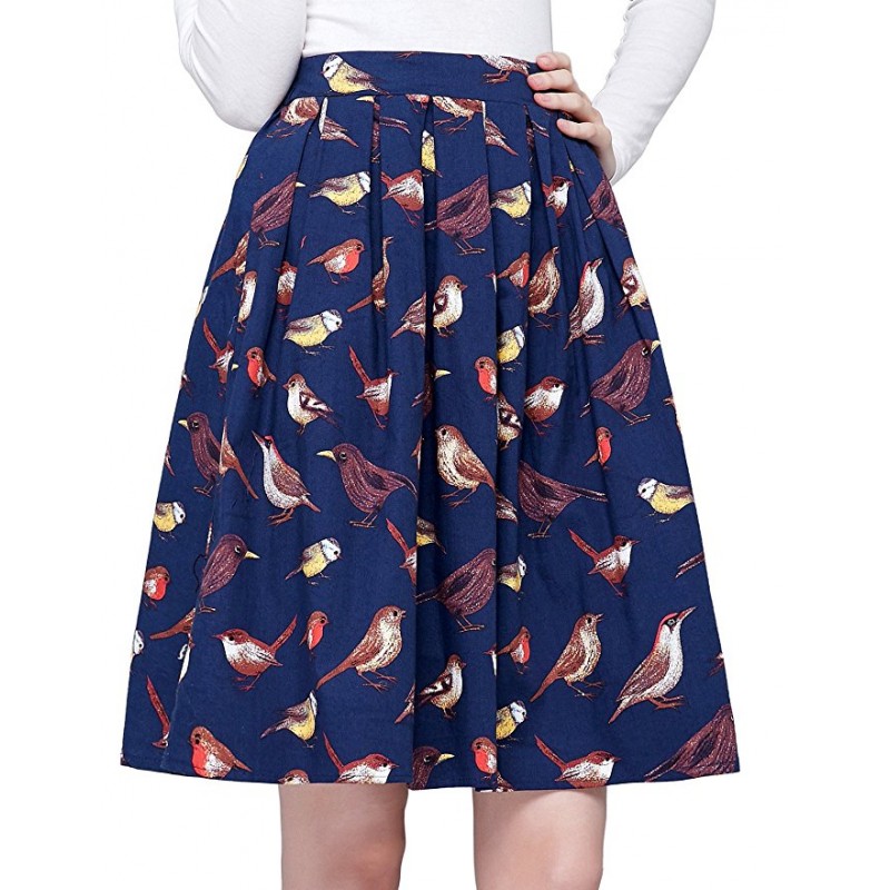 Women Pleated Vintage Skirts Floral Print 