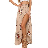 Womens Boho Floral Tie Up Waist Summer Beach Wrap Cover Up Maxi Skirt