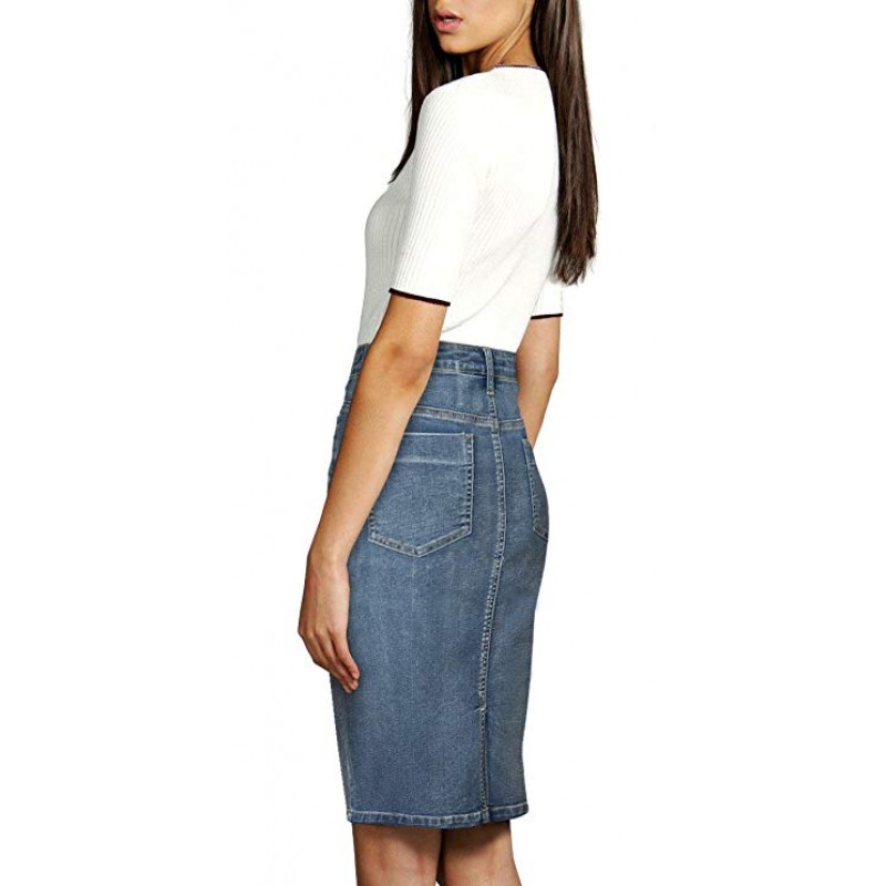 Womens Super Comfy Perfect Fit Stretch Denim Skirt