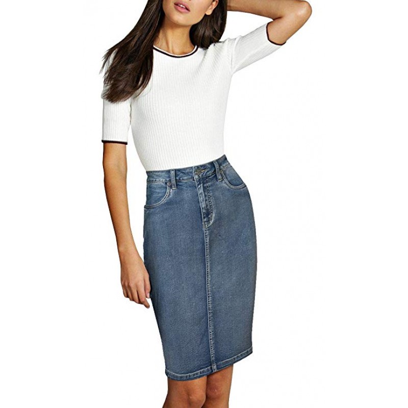 Womens Super Comfy Perfect Fit Stretch Denim Skirt