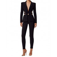 Women's Cut Out 2 Pieces Slim Fit Blazer Jacket Pants Suit Set